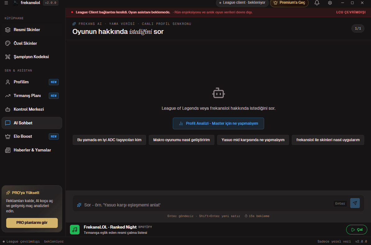 frekanslol AI Sohbet ekranı — League of Legends AI koç